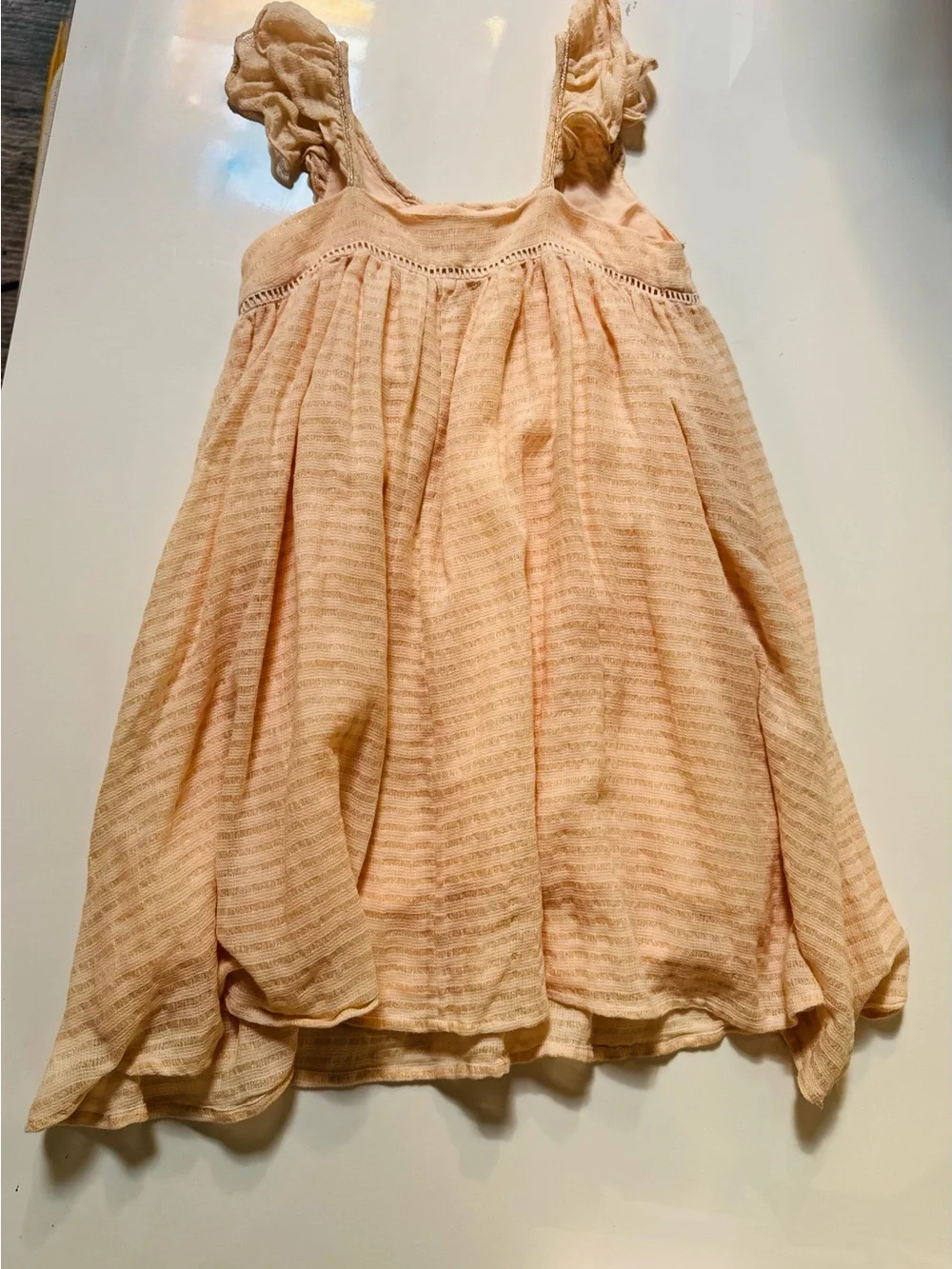 Louise Misha Parisian boho Girls' Peach metallic gold Stripe Ruffled Strap Dress